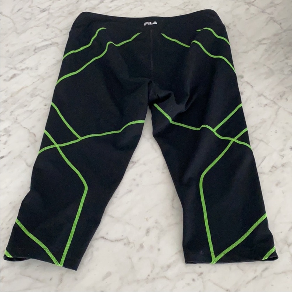 Fila Black & Neon Green Athletic Leggings